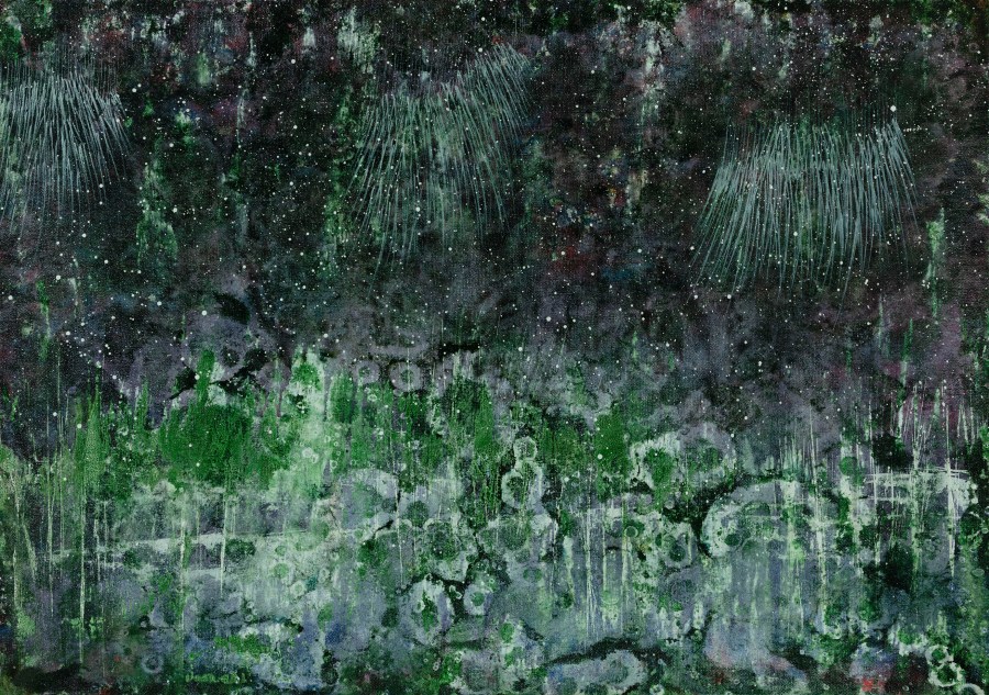 Roseaux, 2019, technique mixte sur toile, 65 x 92 cm